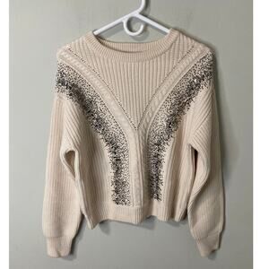 New Max Mara Lessy Embellished Cable-Stitch Sweater, Ivory/Cream Size M